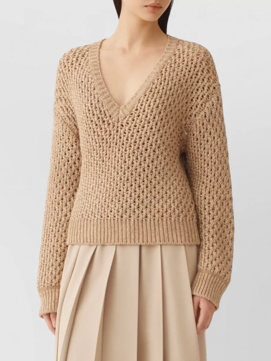 Fabiana Filippi V Neck Cotton Sweater Long Sleeves