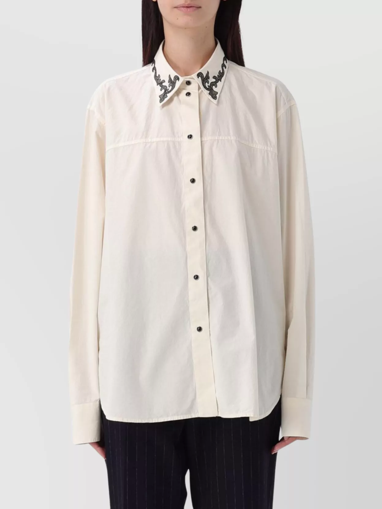 Barena Venezia Camille Top With Embroidered Collar And Long Sleeves In Neutral
