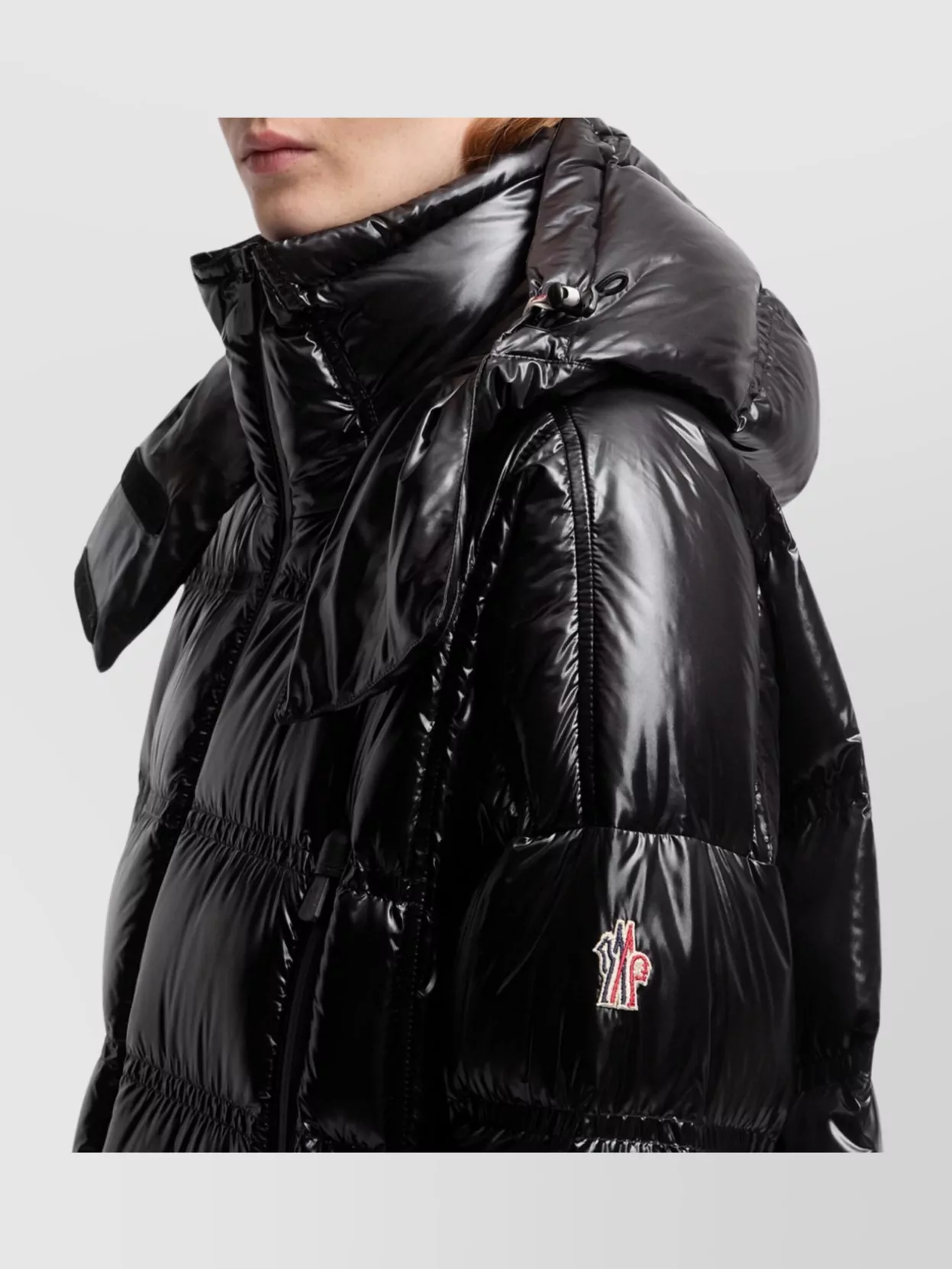 Moncler Long Hooded Down Jacket With High Collar