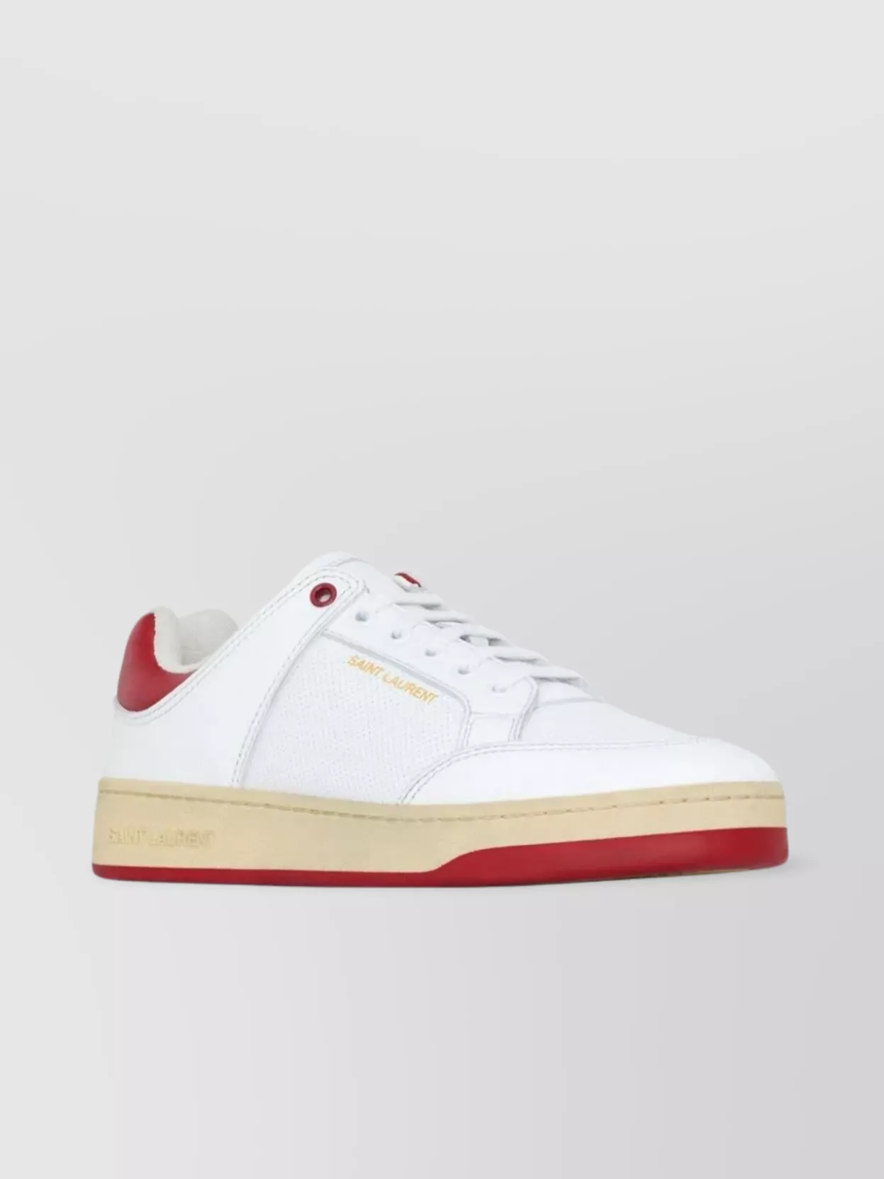 Saint Laurent Distressed Leather Sneakers Perforated Panels In Red