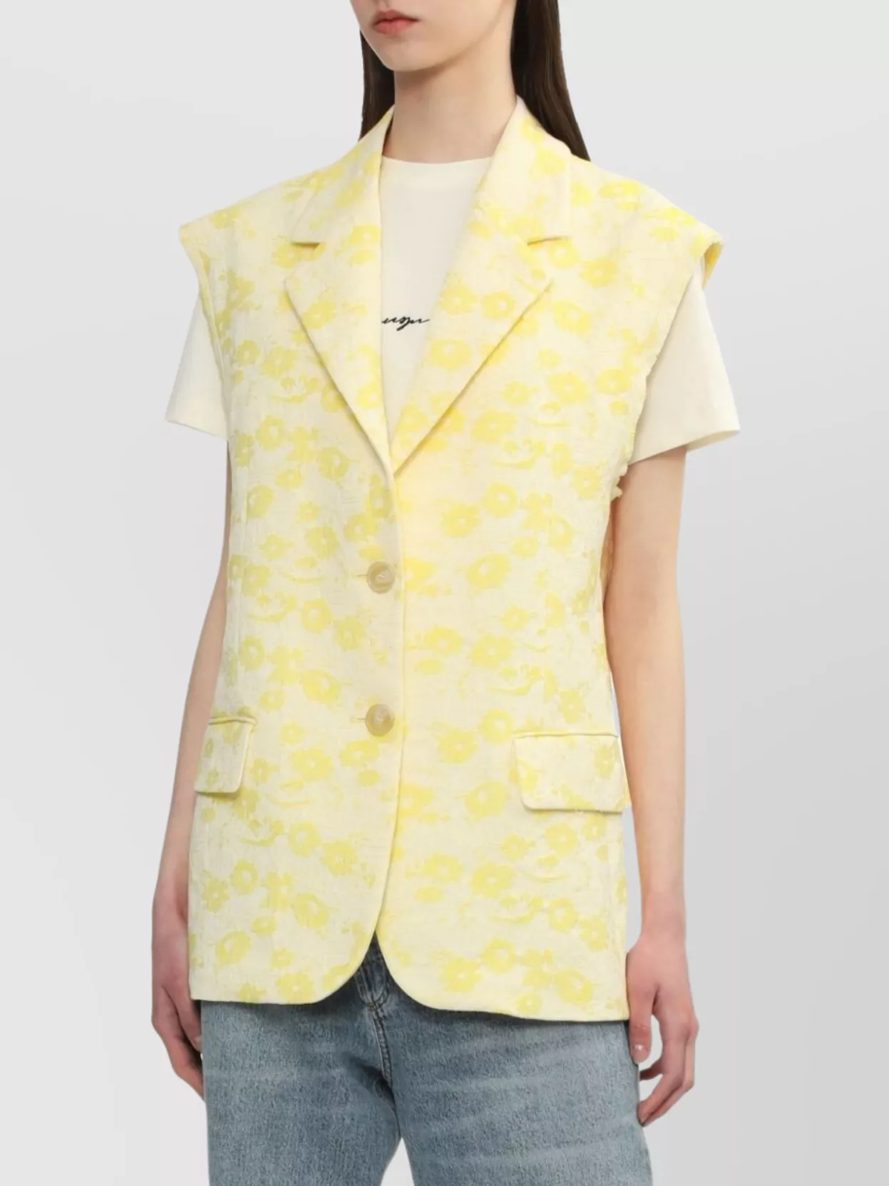 Msgm Floral Pattern Sleeveless Blazer Pockets