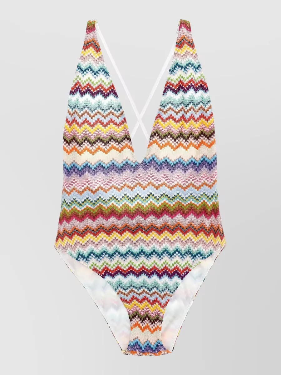 Missoni One Piece Swimsuit Zigzag Pattern Straps In Multi