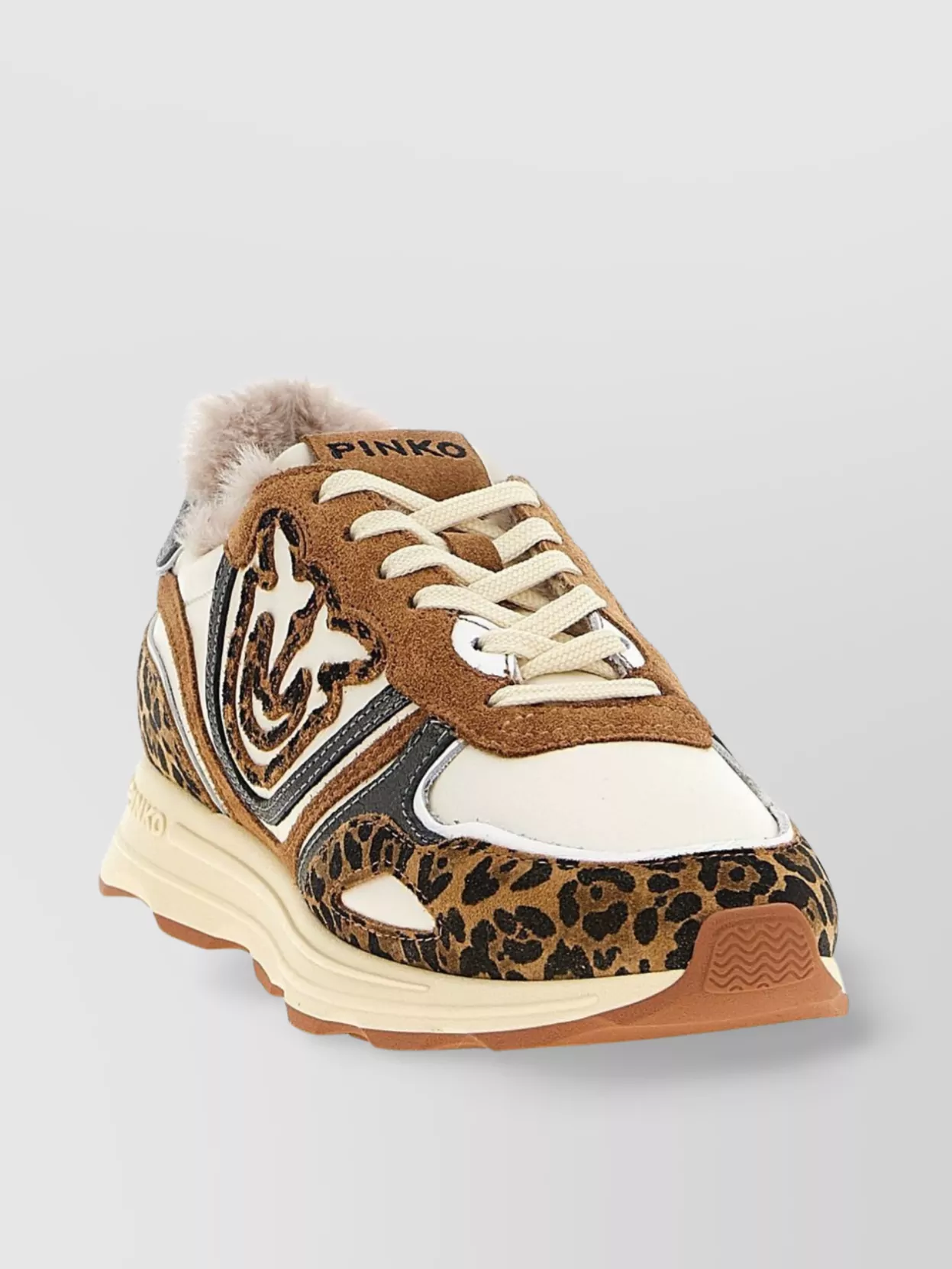 Pinko 'zoe 01' Animal Print Fur Trim Sneakers