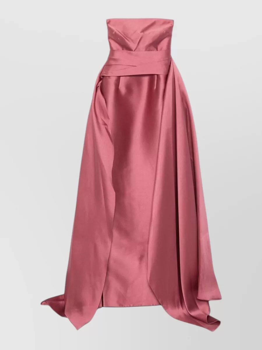 Solace London Satin strapless draped maxi gown
