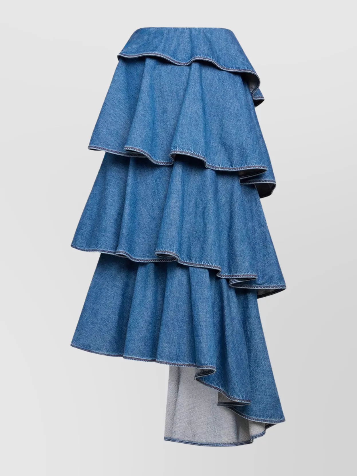 Alaïa High Waist Tiered Ruffled Denim Skirt In Blue