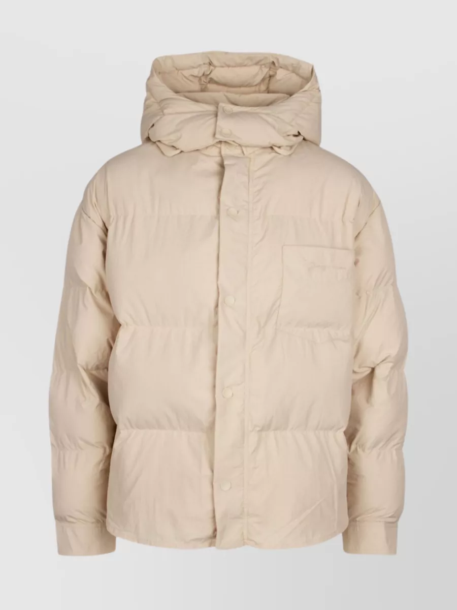Shop Jacquemus Quilted High Collar Jacket With Elastic Cuffs In Cream