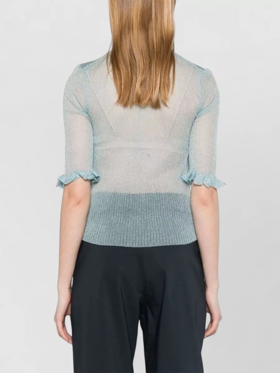 Ganni Metallic Knit Three Quarter Sleeve Top