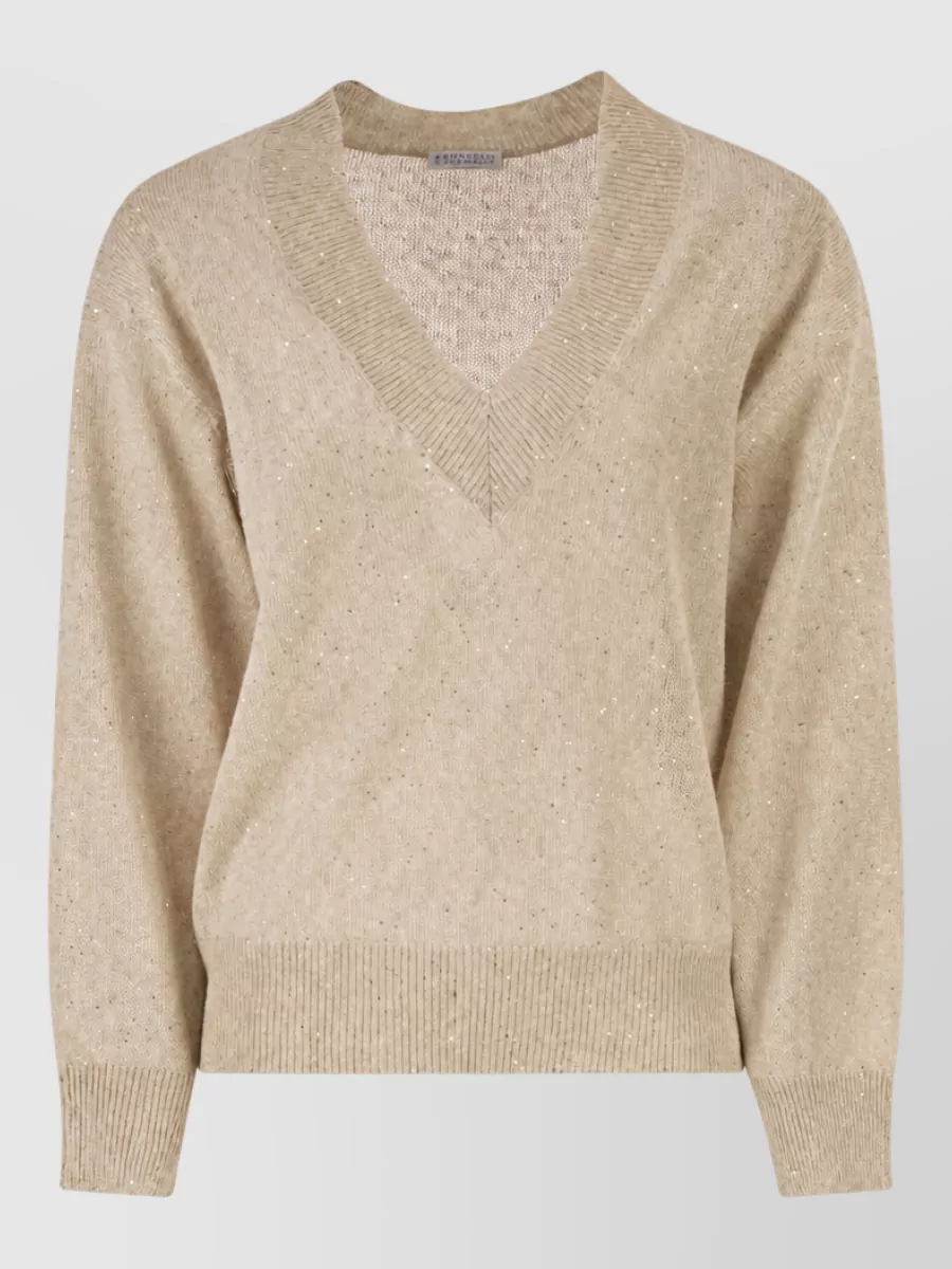 Brunello Cucinelli linen v-neck long-sleeve jumper