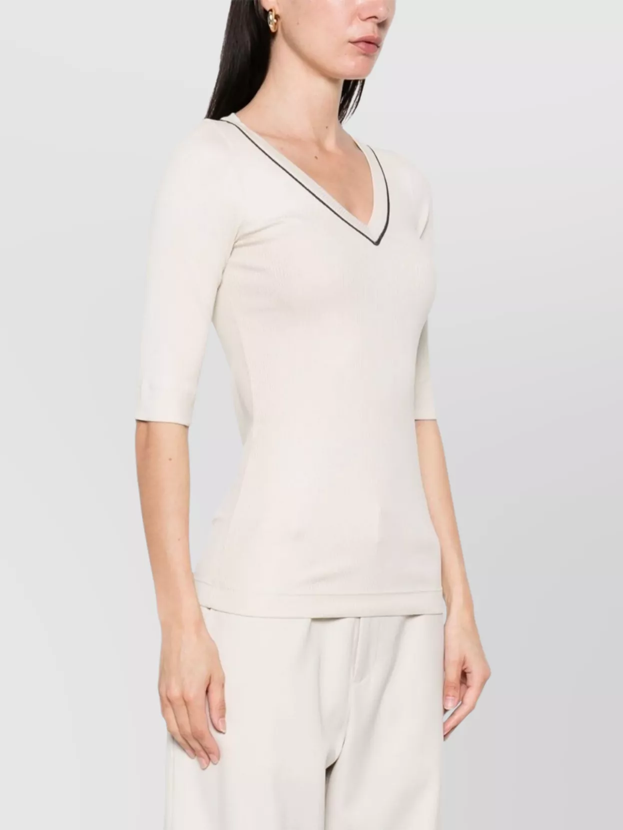 Brunello Cucinelli Ribbed V-Neck 3/4 Sleeves Knitwear