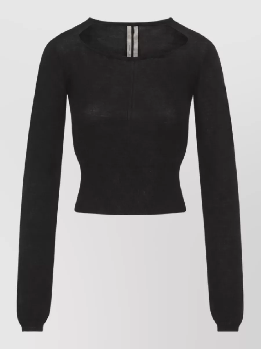 Rick Owens Fine-knit cropped slashed wool long-sleeve top