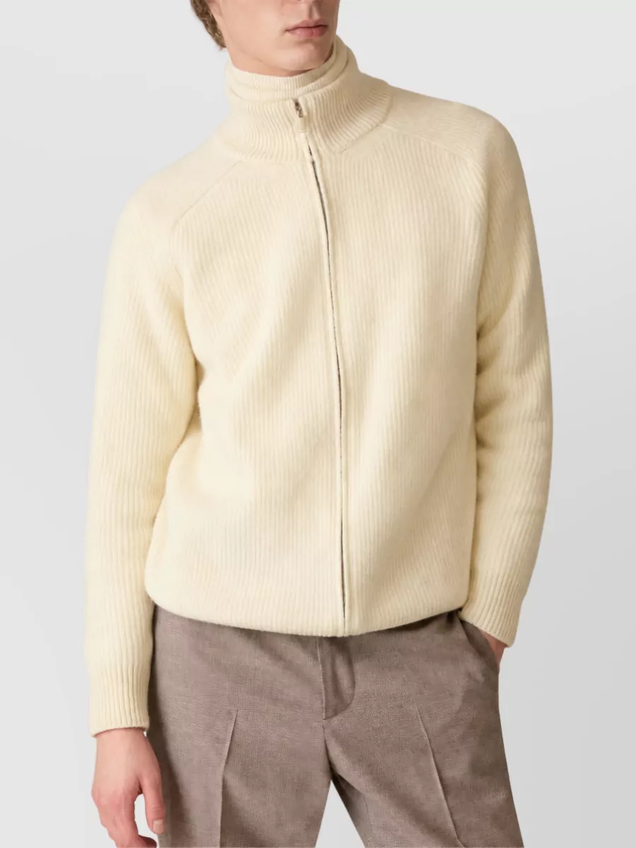 Lardini Cashmere-Blend Ribbed Zip-Up Cardigan