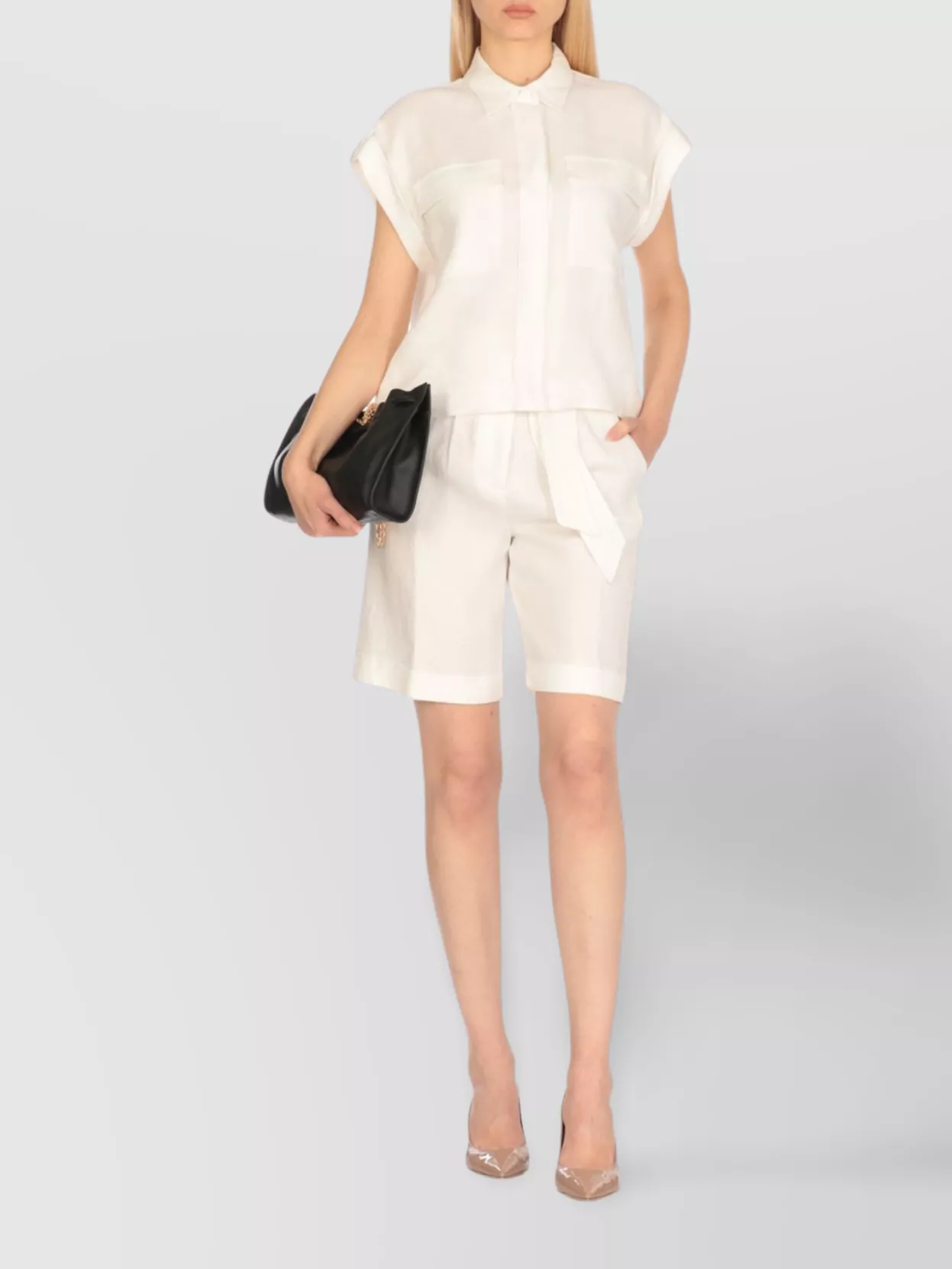 Peserico Casual Silk Blend Collared Neck Top In White