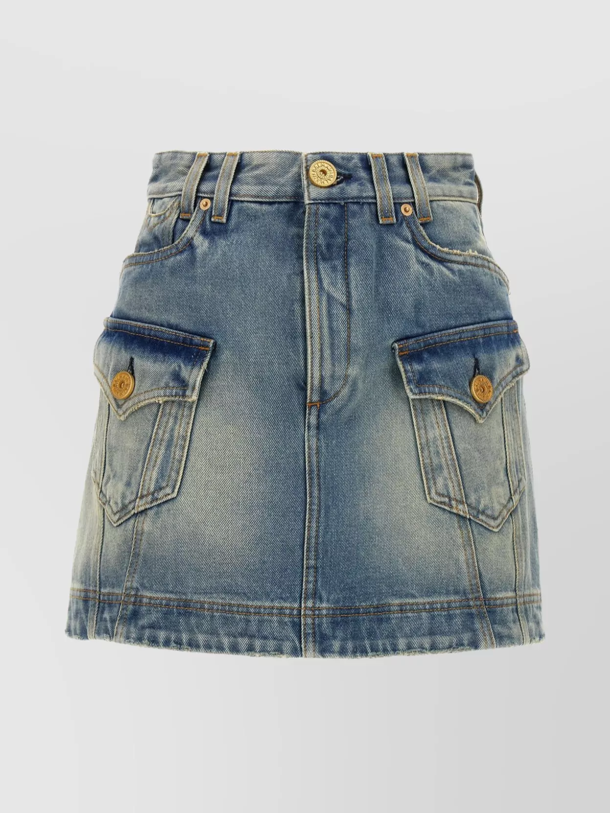 Balmain Denim Cowgirl Skirt With Front And Back Pockets