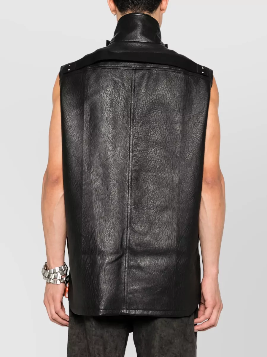 Rick Owens Lamb Leather Sleeveless High Neck Coat