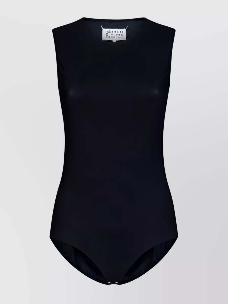 Shop Maison Margiela Logo Stitched Stretch Tank Bodysuit In Black