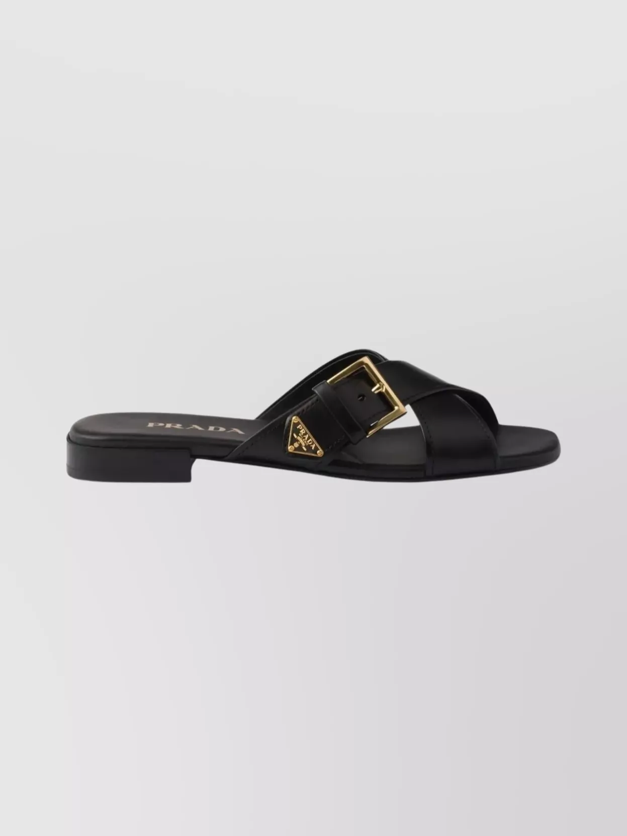 Prada Cross Strap Flat Slides Buckle In Black