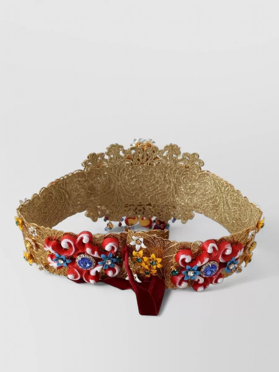 Dolce&Gabbana Crystal Embellished Floral Wide Waist Belt