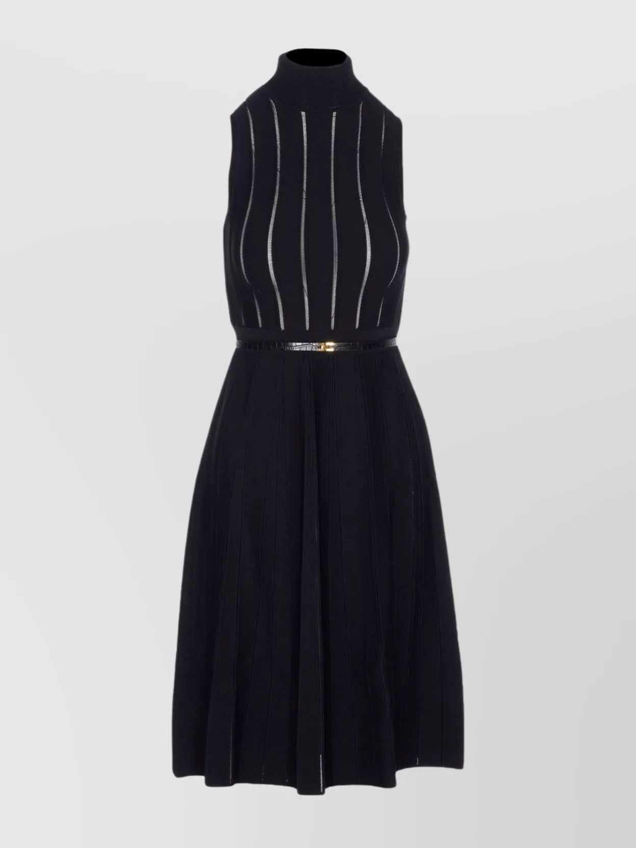 Elisabetta Franchi Knitted Dress With Belt And Stripes In Black