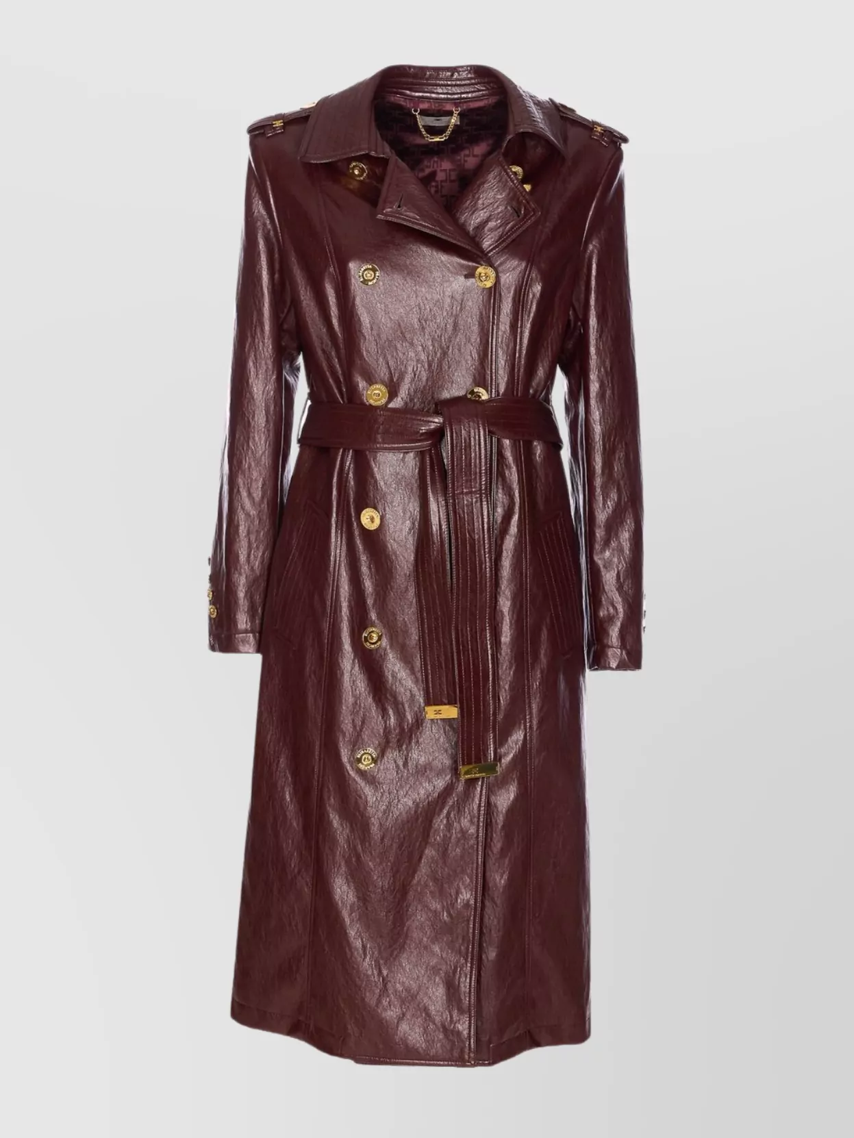 Elisabetta Franchi Double-breasted Coat With Epaulettes And Pockets In Multi