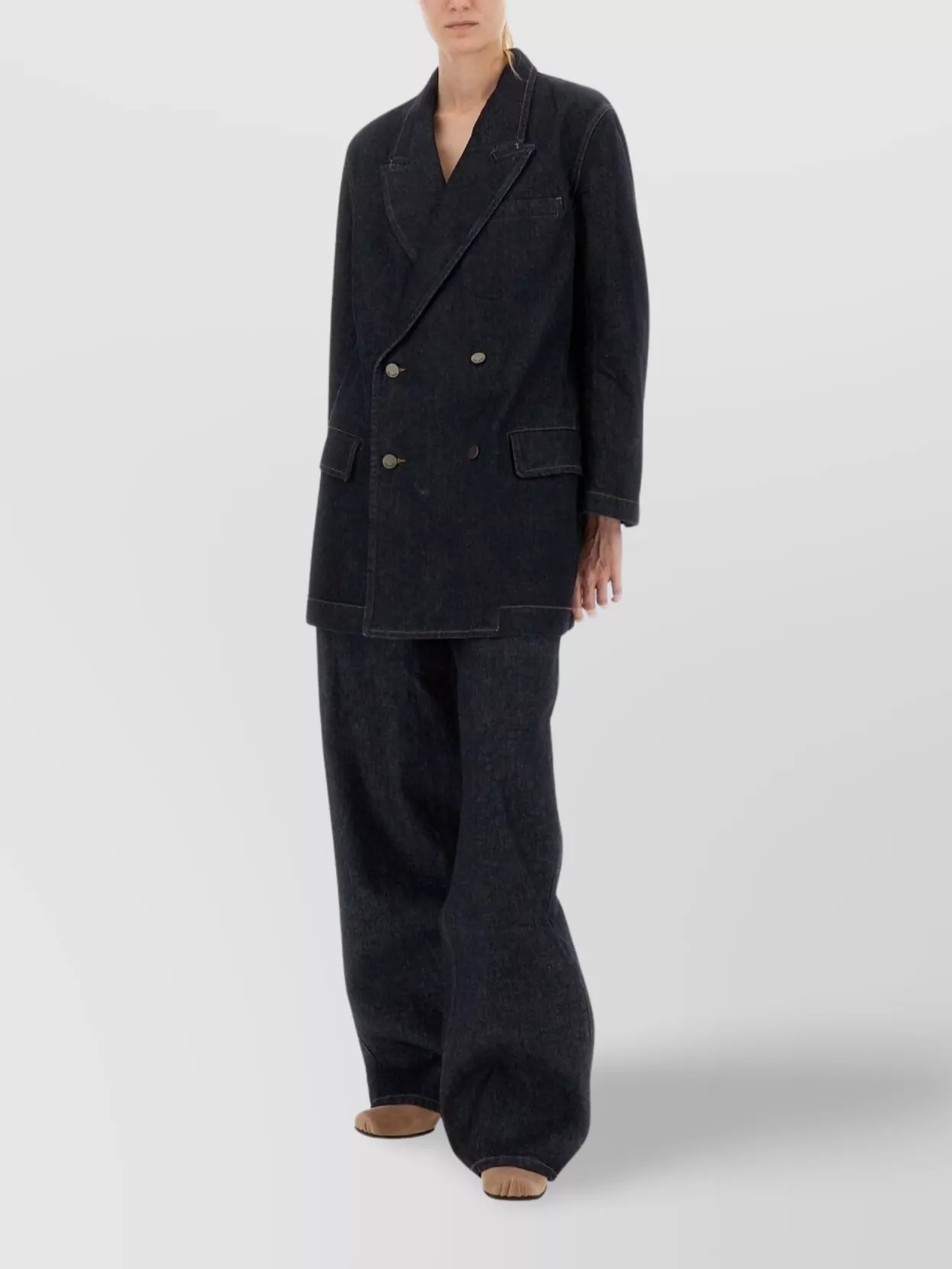 Uma Wang Wide Leg Denim Trousers Pockets