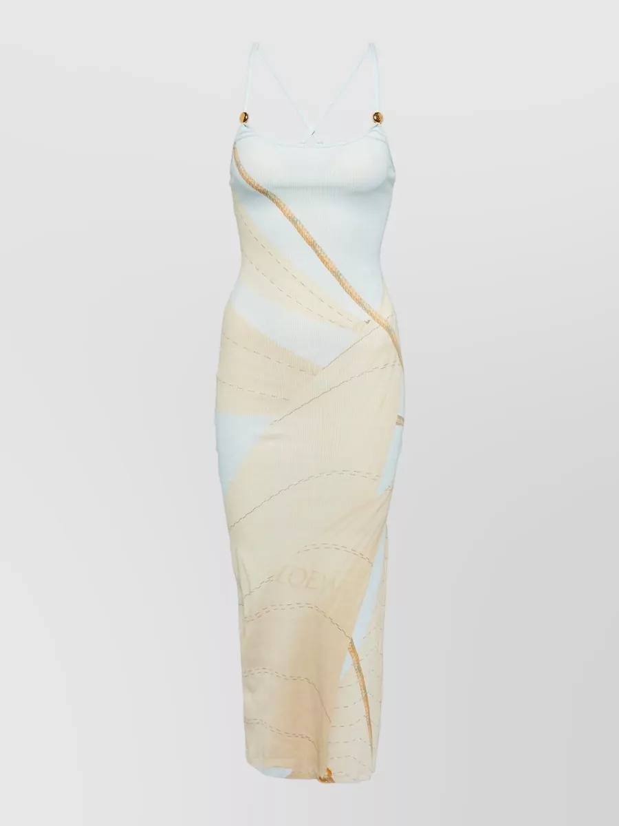 Loewe Paula's Ibiza Cotton Blend Sail Print Sleeveless Strappy Midi Dress