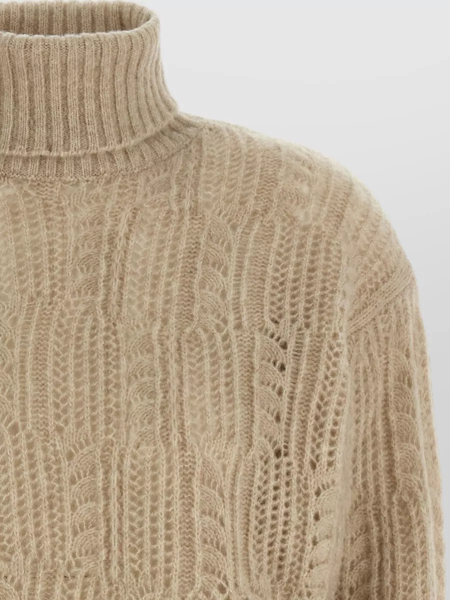 Agnona Cashmere Silk Openwork Turtleneck Sweater