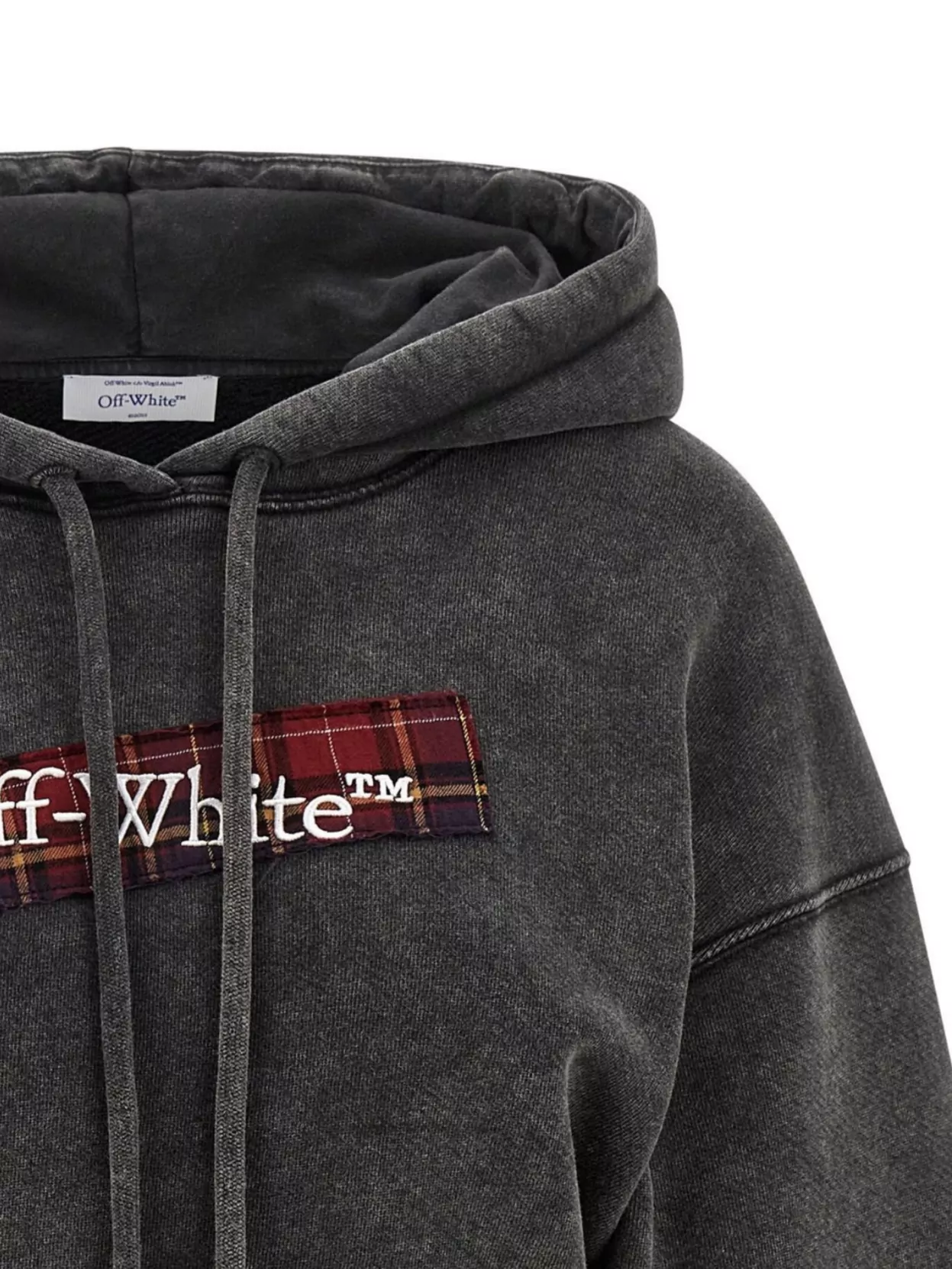 Off-White Cropped Hoodie Plaid Patch