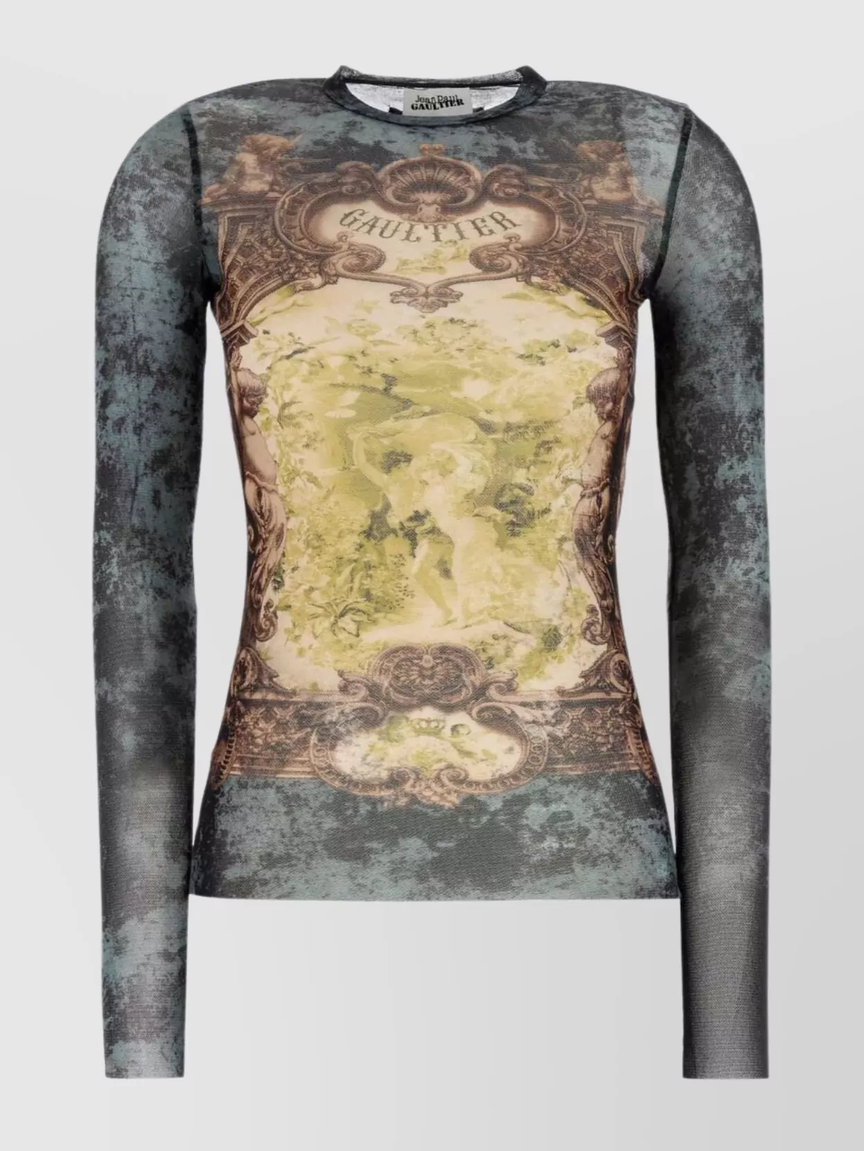 Jean Paul Gaultier Crew Neck Sheer Top With Graphic Print In Multi
