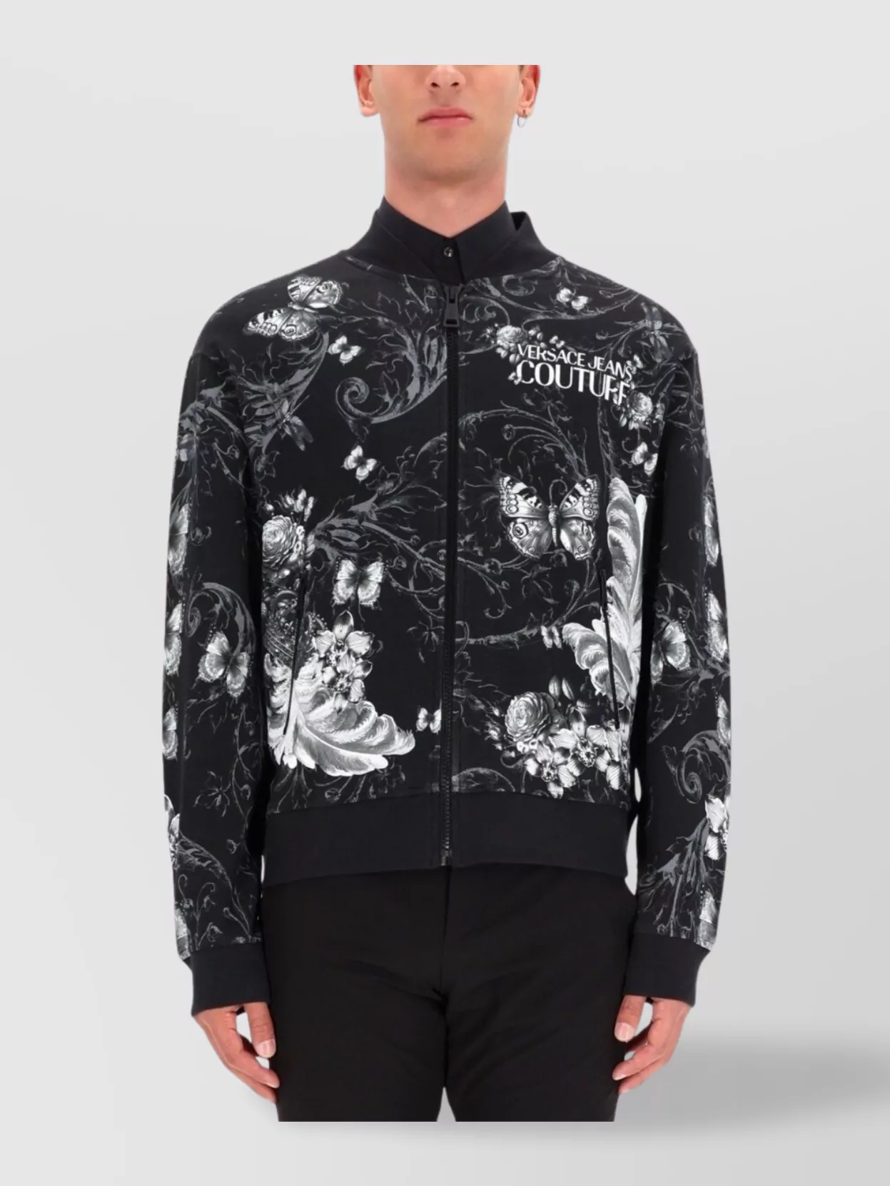 Versace Jeans Couture Floral Print High Collar Bomber Jacket
