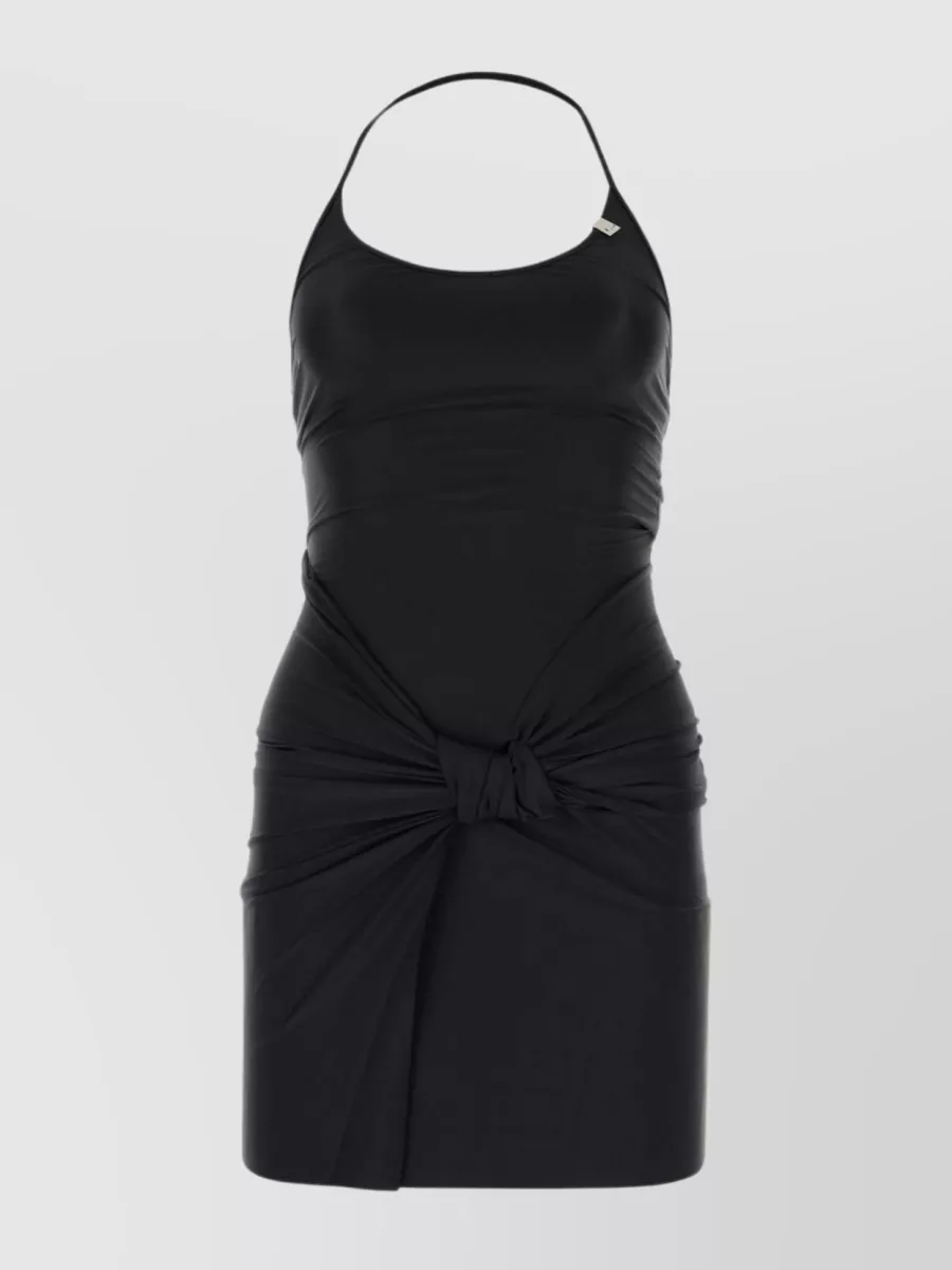 Shop Alyx Satin Halterneck Mini Dress With Ruched Knot Detail In Black