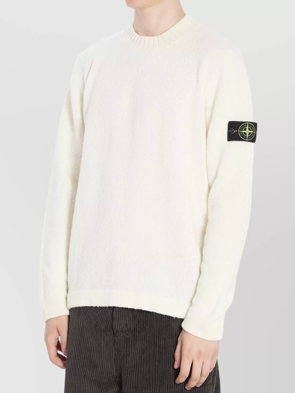 Stone Island Textured Knitwear Sweater With Logo Patch In White