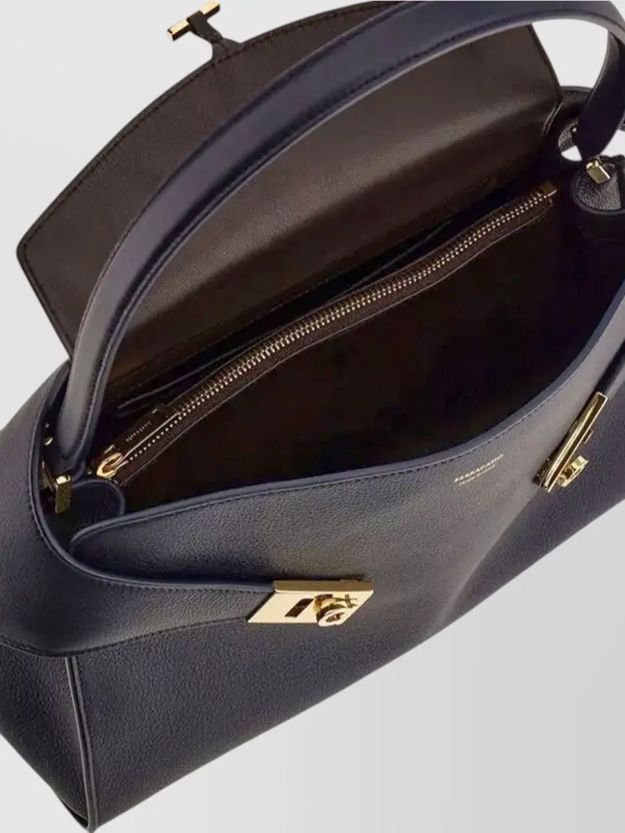 Ferragamo Hug Leather Shoulder Bag Gancini Detail