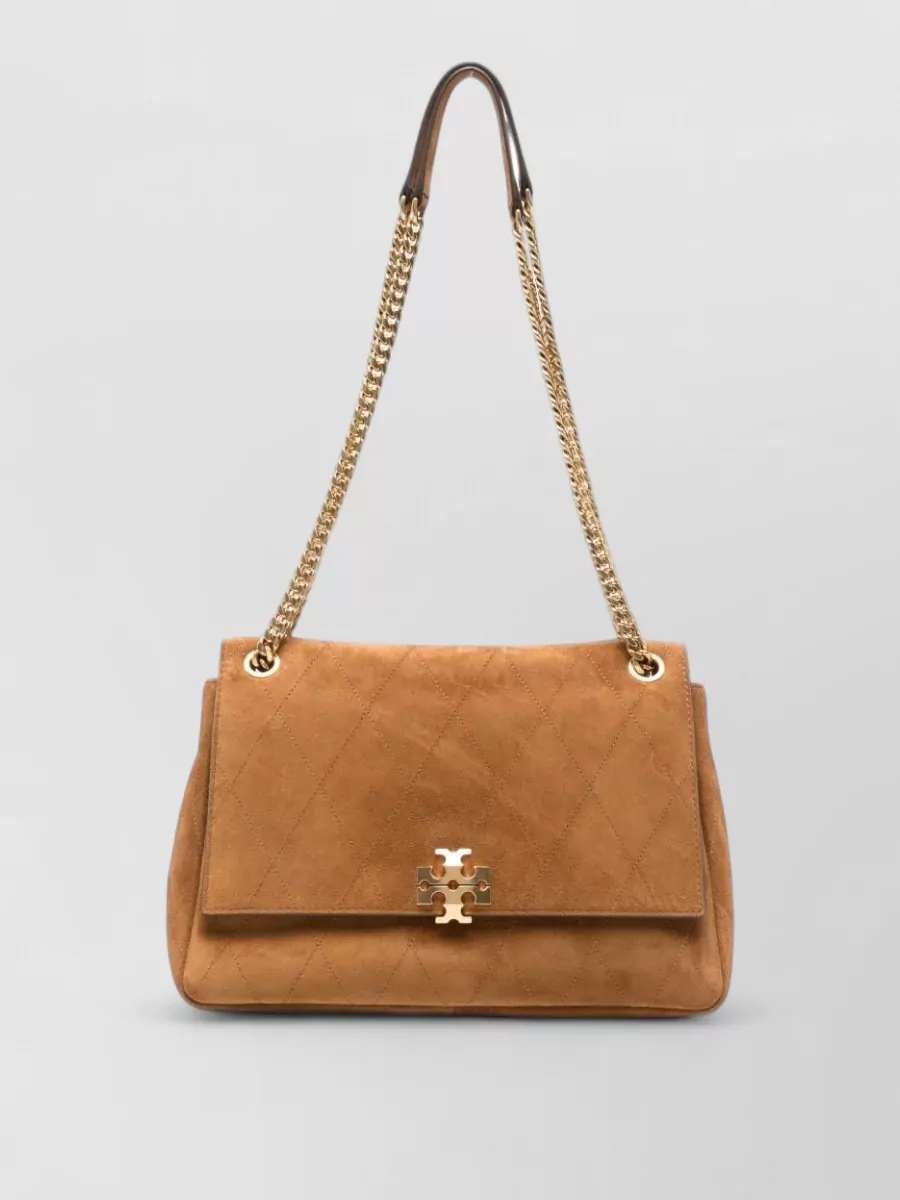 Tory Burch suede quilted clutch bag