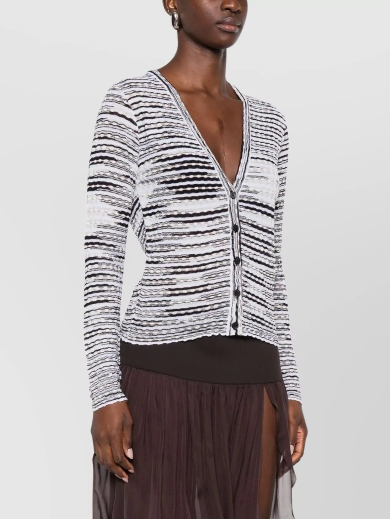 Missoni Striped V-Neck Long Sleeve Knit Cardigan