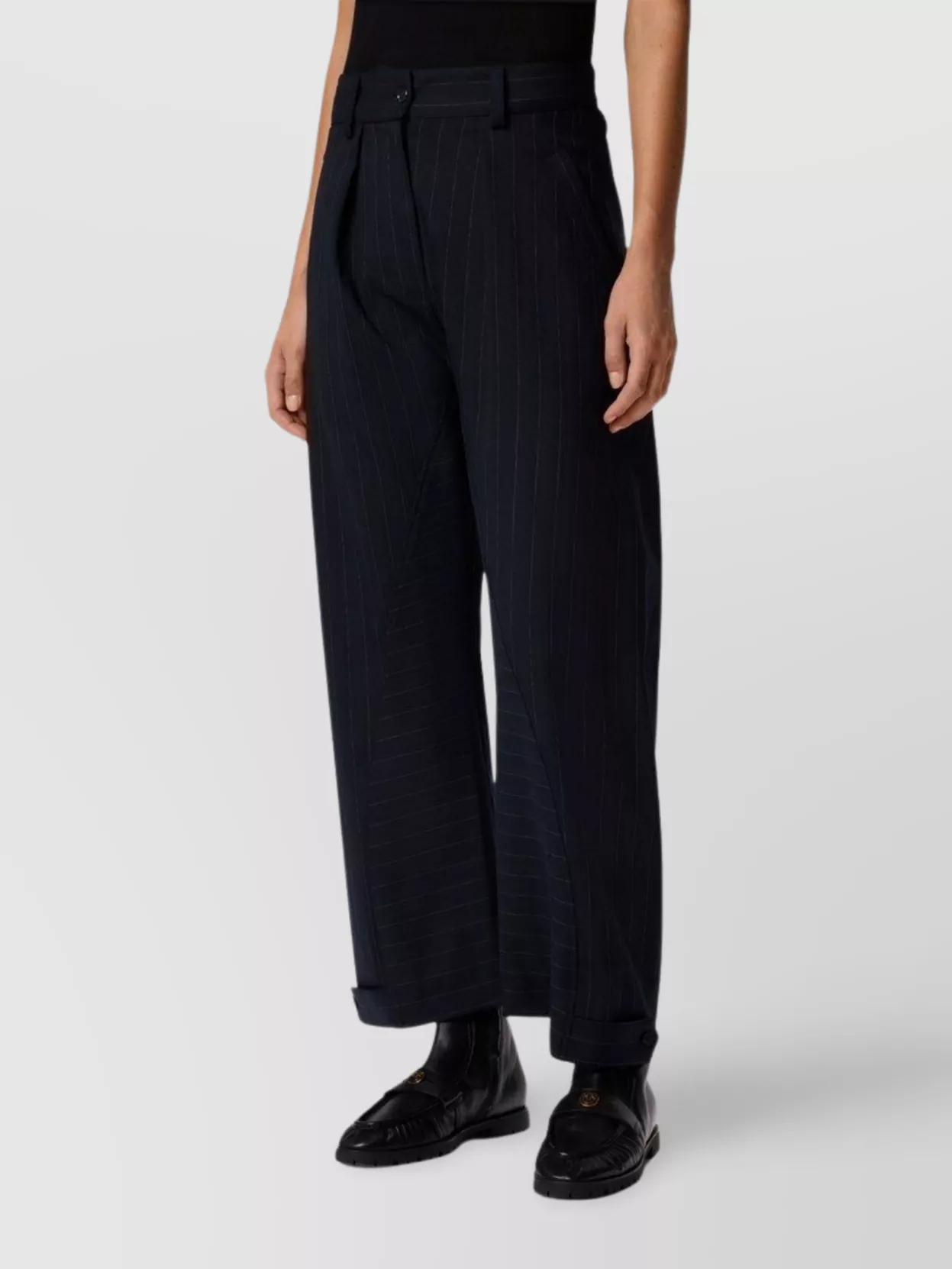 Pinko Wide Leg Pinstripe Trousers Pleated Front In Gray