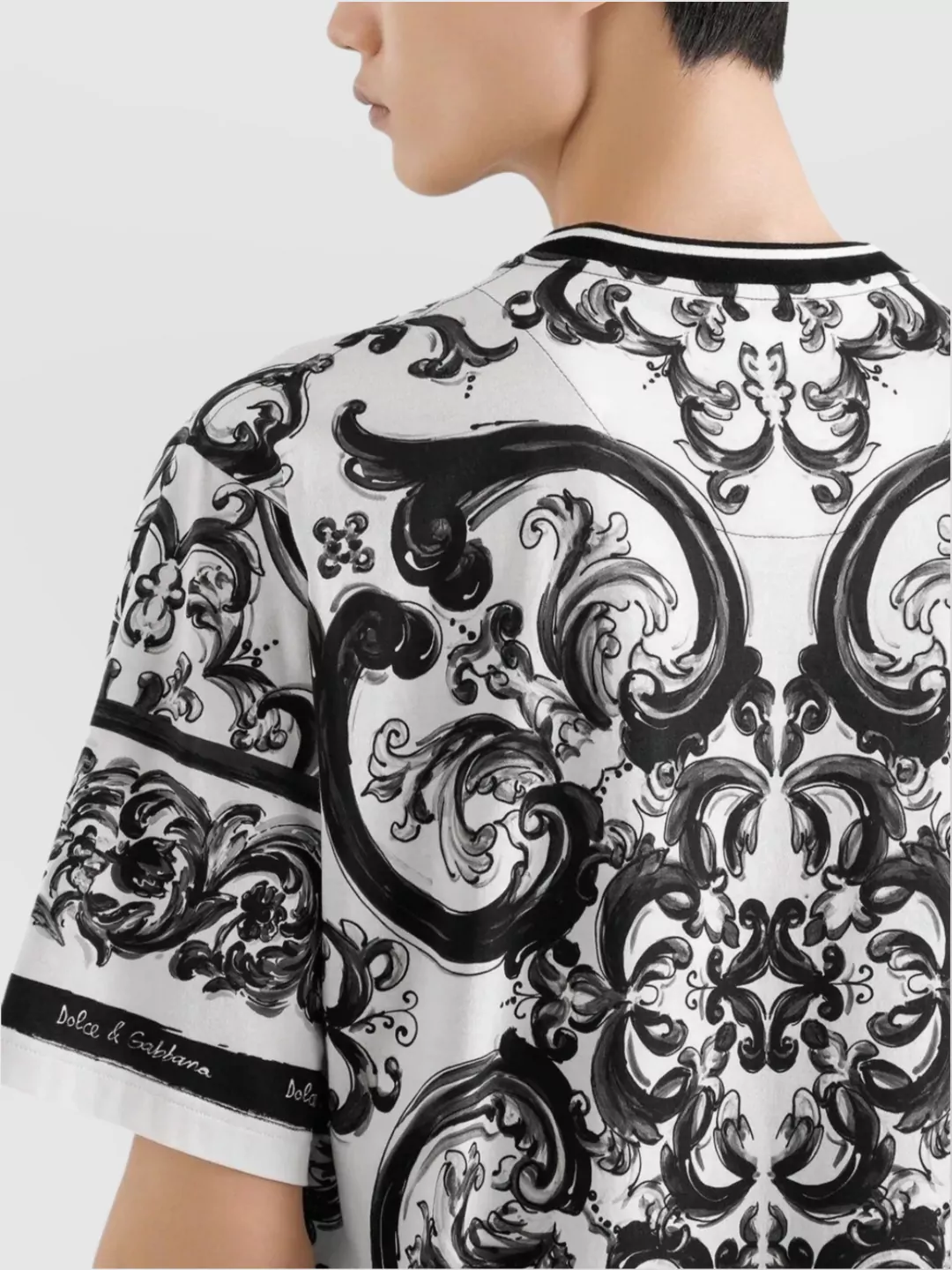 Dolce&Gabbana Short Sleeve Baroque Pattern Round Neck T-Shirt