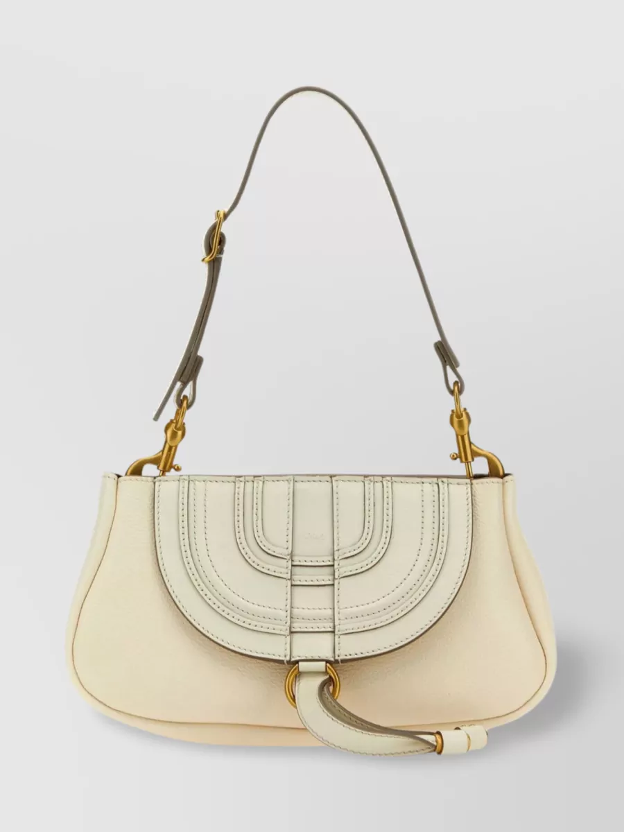 Shop Chloé Small Curved Base Clutch With Front Flap Pocket In Cream
