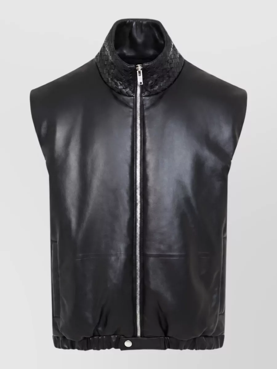 Bottega Veneta Lambskin Padded Funnel Neck Leather Vest