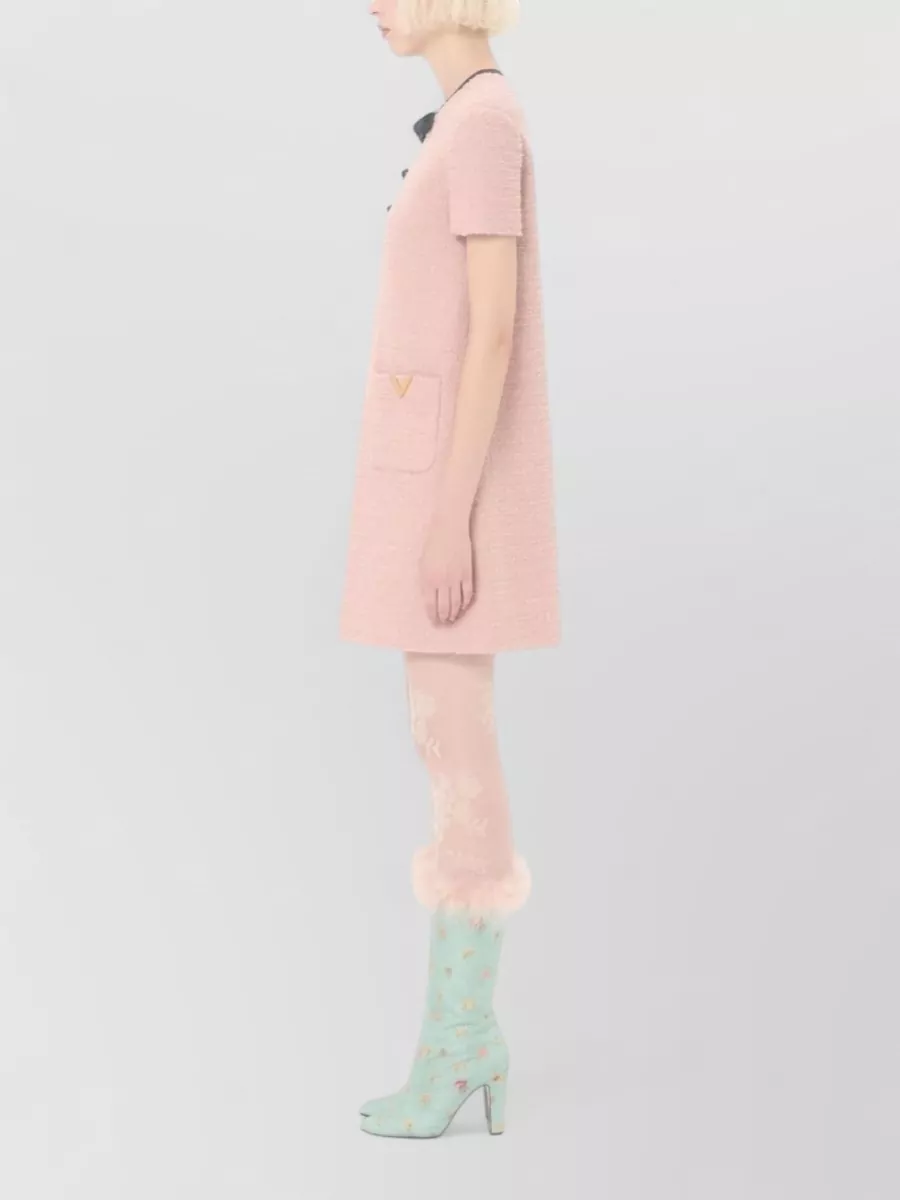 Valentino Short Dress With Bow And Pockets In Pink