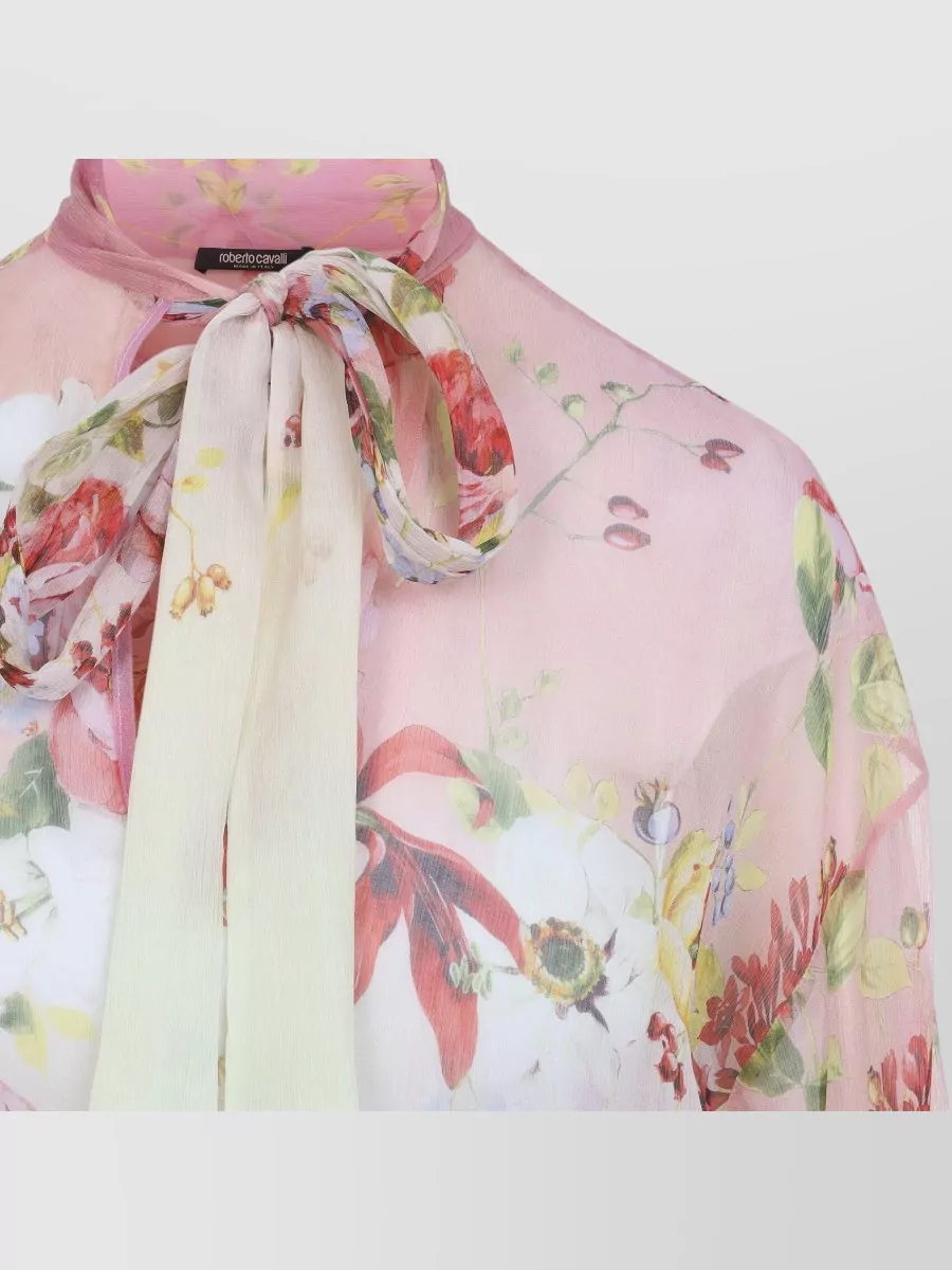 Roberto Cavalli Miami Flowers Blouse Sheer Bow Detail