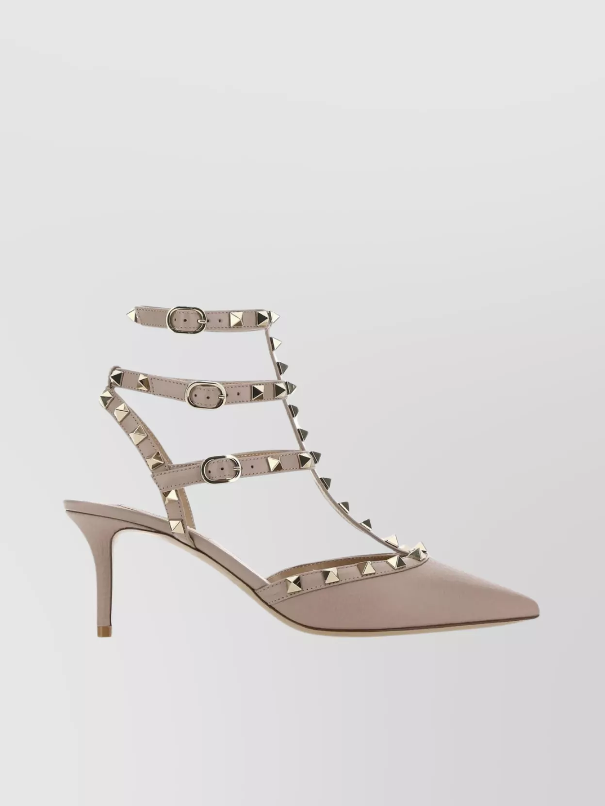 Shop Valentino Strappy Leather Pumps With Studded Trimmings