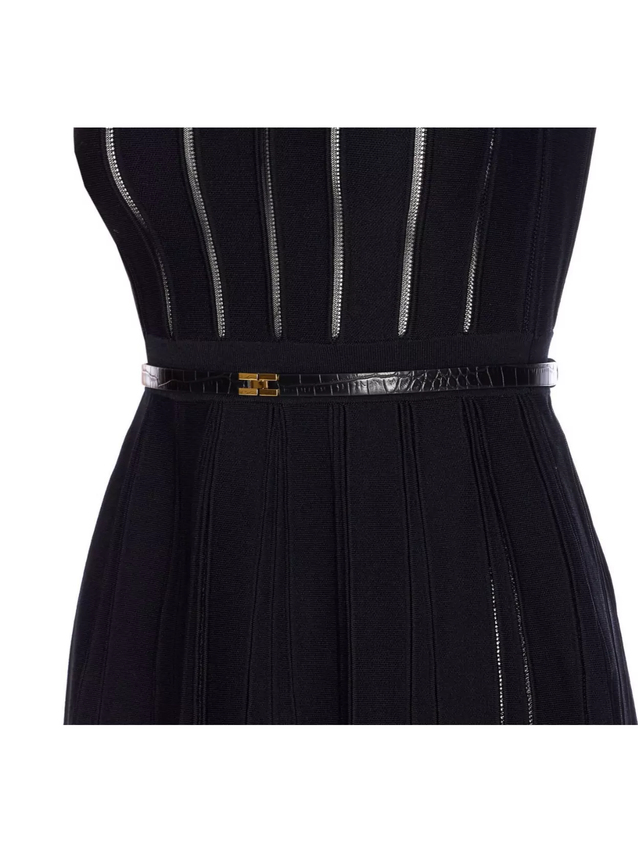 Elisabetta Franchi Knitted Dress With Belt And Stripes In Black