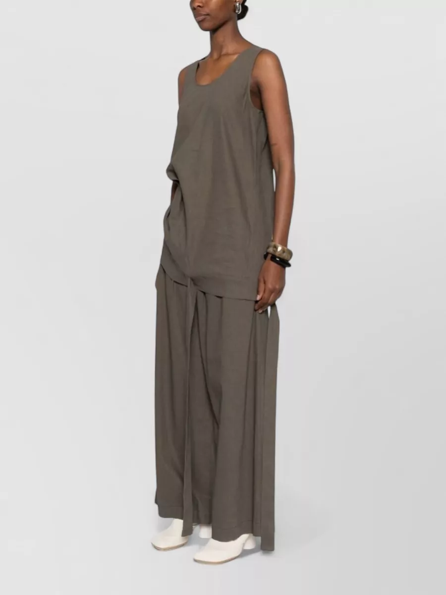 Uma Wang Linen Blend Sleeveless Asymmetric Tie Detail Top