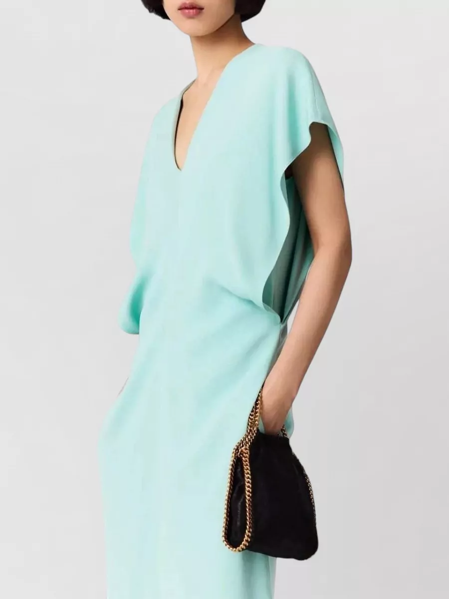 Stella Mccartney Draped V-Neck Cap-Sleeve Midi Dress