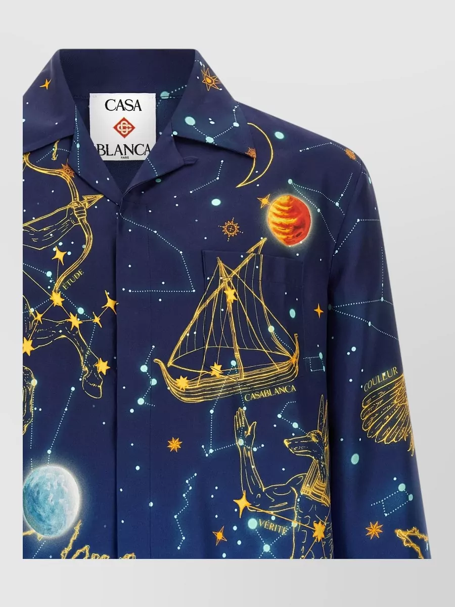 Casablanca Silk Astrology Print Cuban Collar Shirt