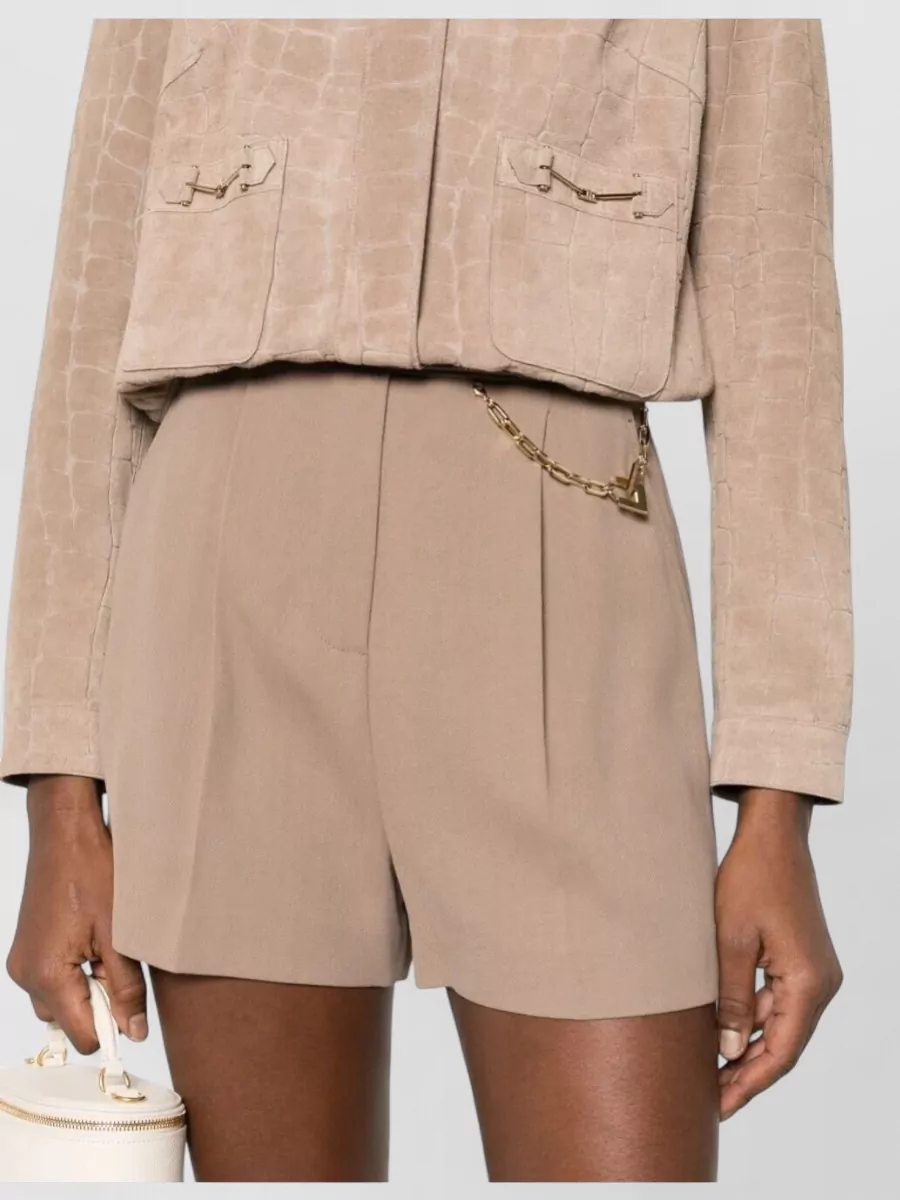 Elisabetta Franchi Gabardine High Waist Shorts Chain Detail