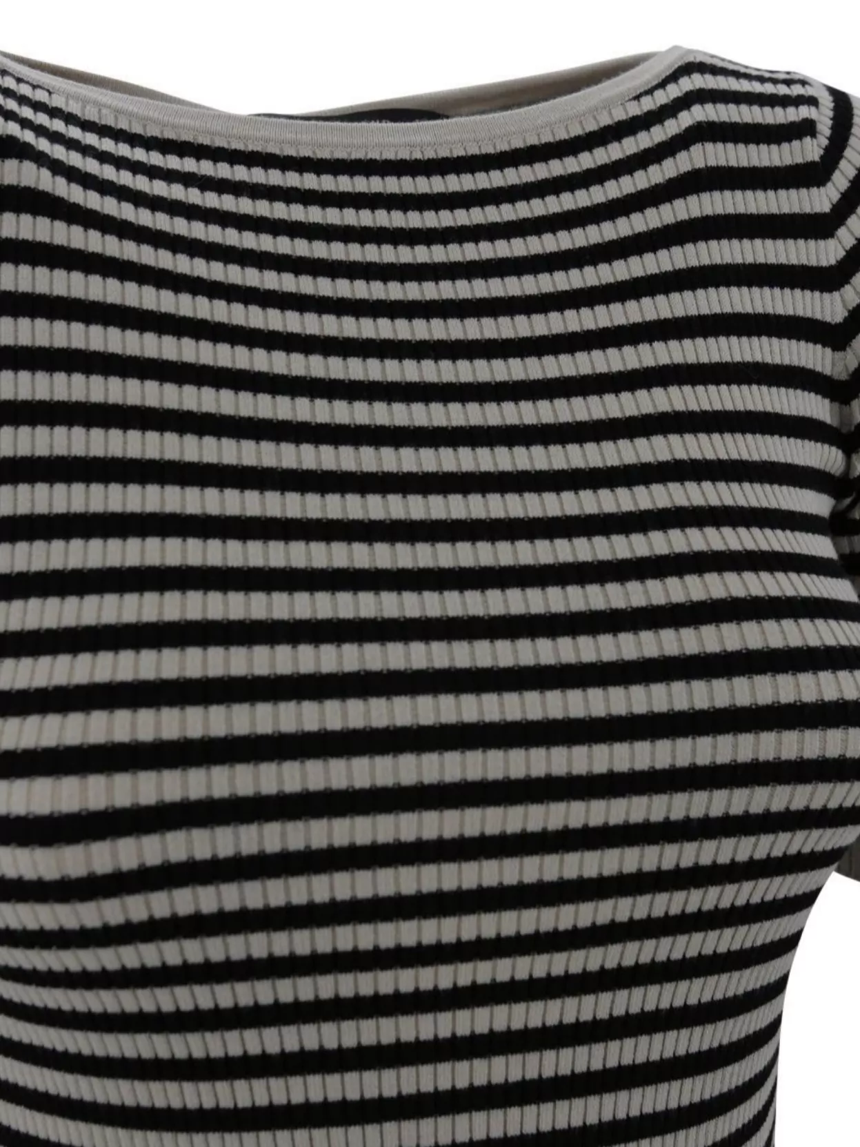 Weekend Max Mara Boat Neck Ribbed T-shirt With Striped Pattern In Black