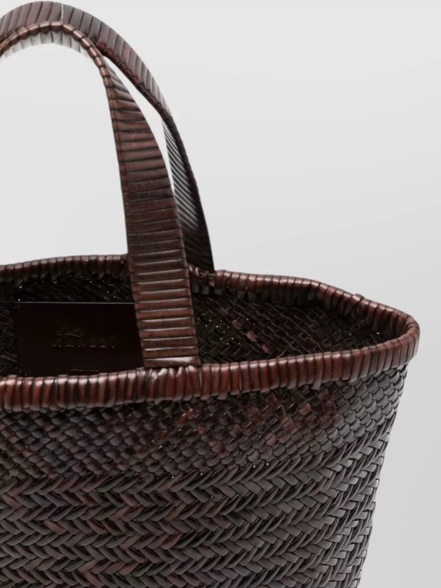 Manebi Woven Basket Medium Leather Beach Bag