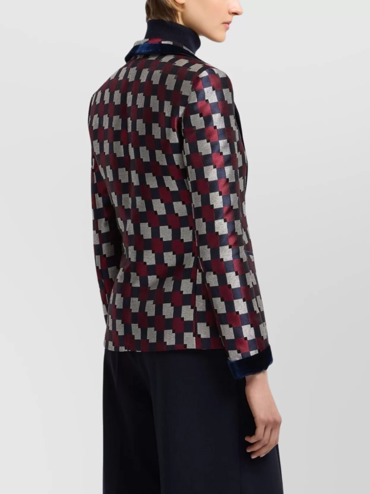 Emporio Armani Checkered Long Sleeve Single-Breasted Jacket