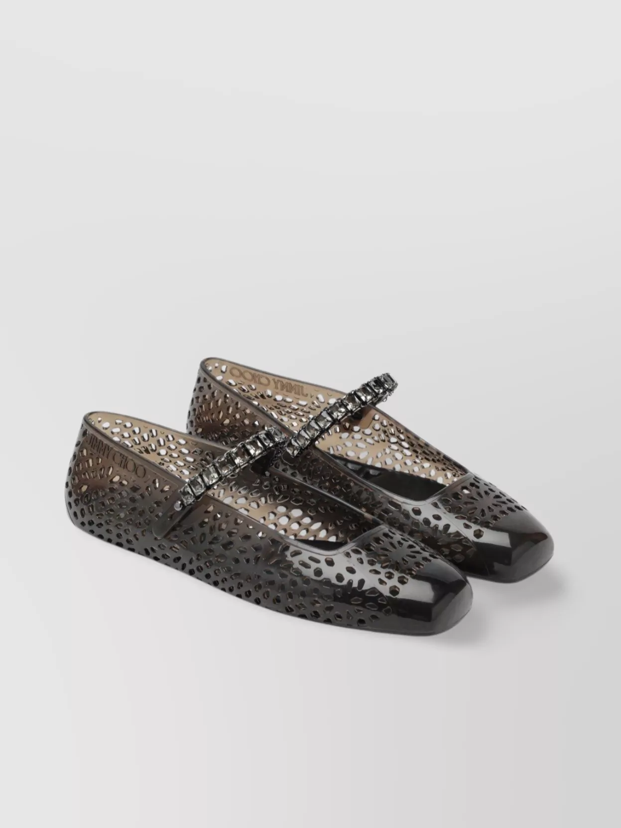 Jimmy Choo Crystal Embellished Cut-out Square Toe Ballerina Shoes